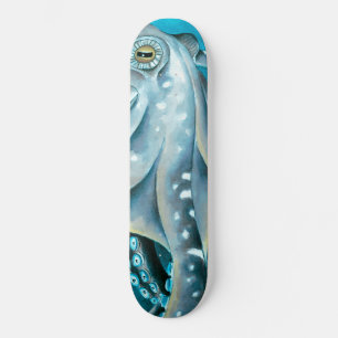 Octopus Blue Watercolor Detail Skateboard