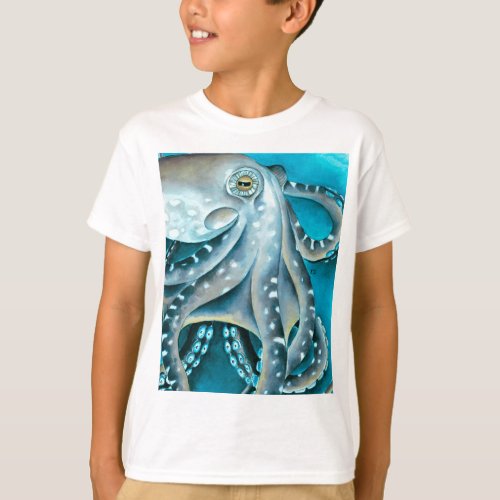 Octopus Blue Watercolor Detail T_Shirt