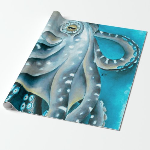 Octopus Blue Watercolor Detail Wrapping Paper