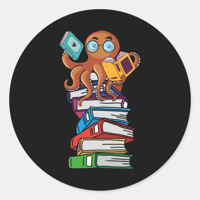 Octopus Book Reading Kraken Library Humor Reader Classic Round Sticker (Front)