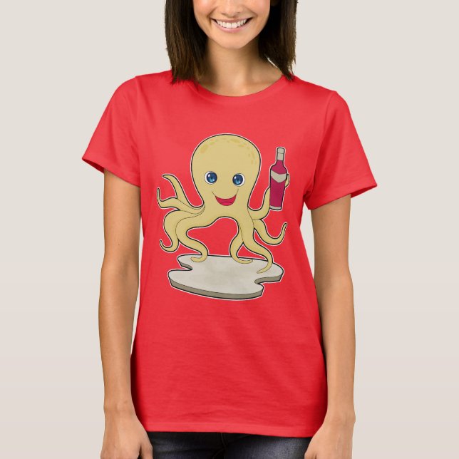 Octopus Bottle Wine T-Shirt (Front)