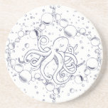 Octopus Bubble Drift Coaster<br><div class="desc">Part of the Tidal Whimsy Coastal Collection.

A whimsical underwater scene featuring graceful octopuses drifting among clusters of bubbles. Delicate linework and airy spacing create a calm ocean atmosphere that feels playful yet sophisticated—perfect for ocean lovers and coastal décor.</div>