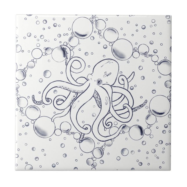 Octopus Bubble Drift Primary Ceramic Tile (Front)