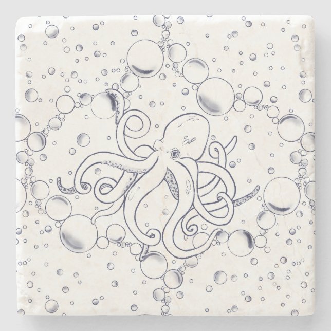 Octopus Bubble Drift Stone Coaster (Front)