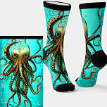 Octopus & Bubbles in Aqua Ocean on  Black Socks<br><div class="desc">Painted German Shepherd Burst Background Black Socks - - see more great sock designs in my store.</div>