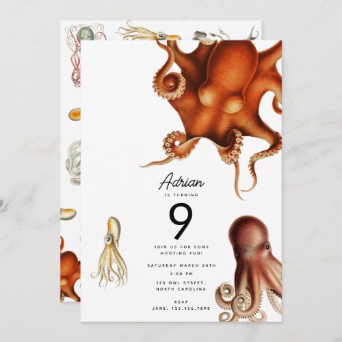Octopus Cephalopod Ocean Animals Birthday Invitation