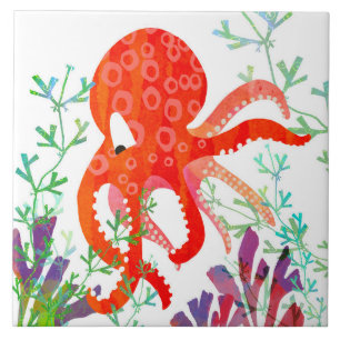 Octopus Ceramic Tile (6" square)