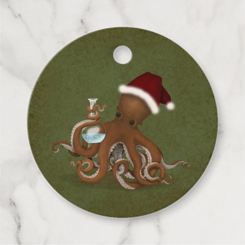 Octopus Chemist in Santa Hat Steampunk Christmas Favor Tags