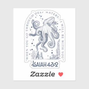 Octopus Christian Design Deep Waters Isaiah 43:2 Sticker