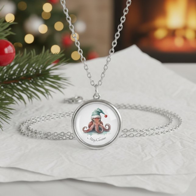 Octopus Christmas Joy, custom Silver Plated Necklace (Creator Uploaded)