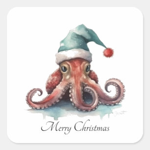 Octopus Christmas Joy, custom Square Sticker