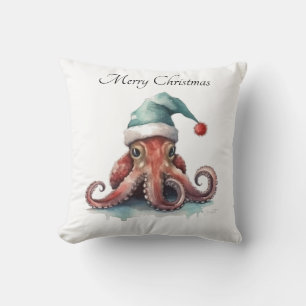 Octopus Christmas Joy, custom Throw Pillow