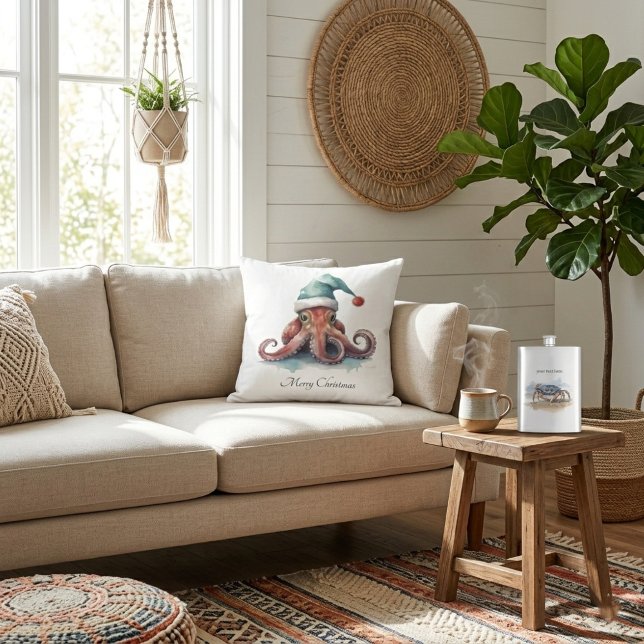 Octopus Christmas Joy, custom Throw Pillow (Creator Uploaded)