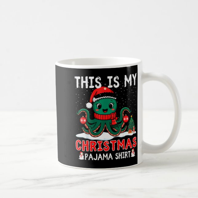 Octopus Christmas Pajama Xmas Santa Hat Octopus Lo Coffee Mug (Right)
