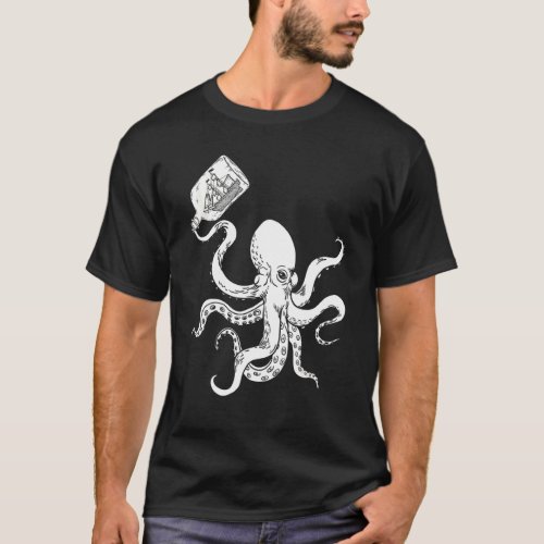 Octopus Clipper Ship In Bottle Tattoo Pirate Ship  T_Shirt