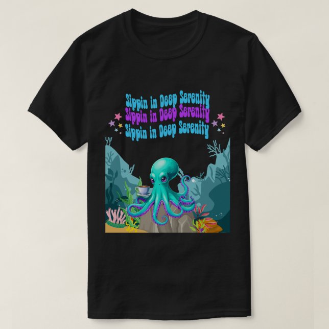 Octopus Coffee Lover – Coastal Morning T-shirt Des (Design Front)