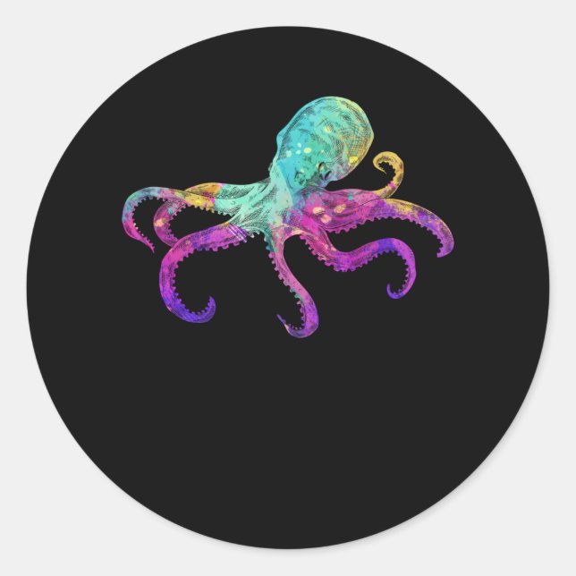Octopus Colorful Kraken Sea Animal Art Classic Round Sticker (Front)
