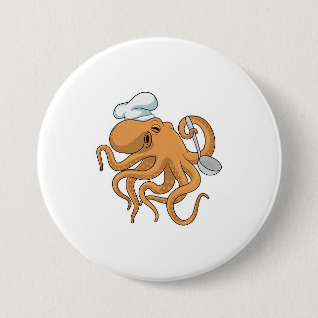 Octopus Cook Chef hat Button (Front)