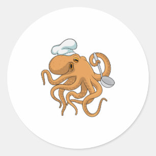 Octopus Cook Chef hat Classic Round Sticker