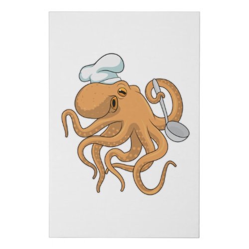 Octopus Cook Chef hat Faux Canvas Print