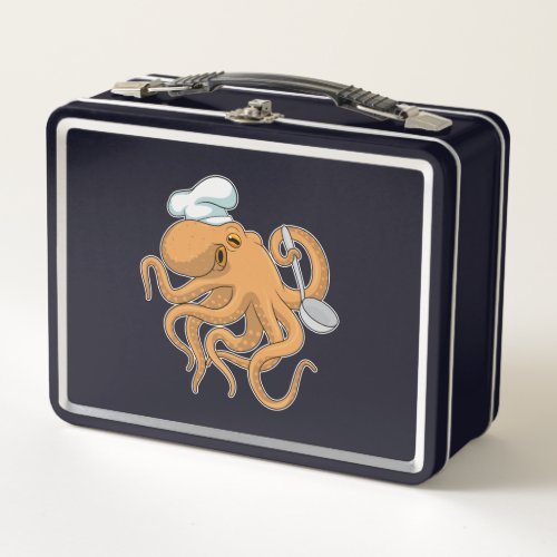 Octopus Cook Chef hat Metal Lunch Box