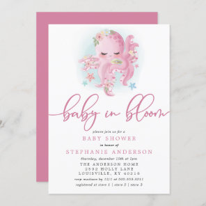 Octopus Cute Pink Baby In Bloom Baby Shower Invitation