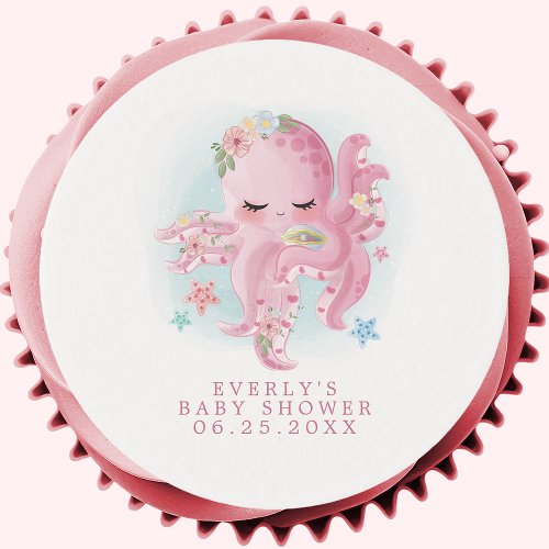 Baby Shower Treats 4 Octopus Cute Pink Watercolor Girl Baby Shower Edible Frosting Rounds