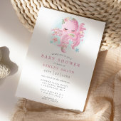 Octopus Cute Pink Watercolor Girl Baby Shower Invitation