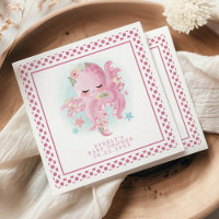 Octopus Cute Pink Watercolor Girl Baby Shower