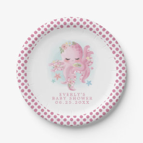 Octopus Cute Pink Watercolor Girl Baby Shower Paper Plates