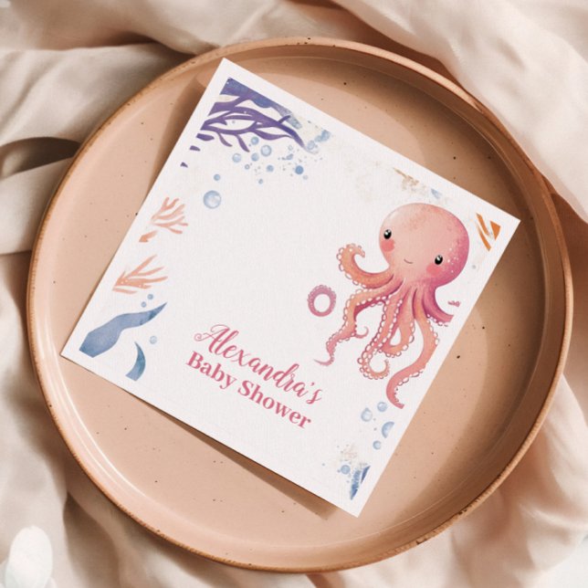 Octopus Cute Pink Watercolor Girl Napkins (Creator Uploaded)