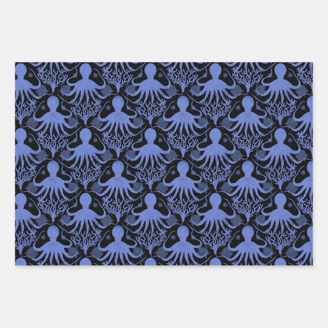 Octopus (dark and light backgrounds) wrapping paper sheets (Front)