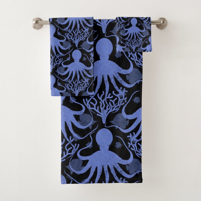 Octopus (dark background) bath towel set (Insitu)