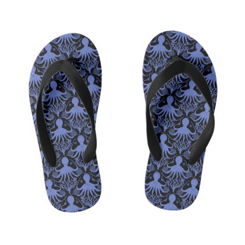 Octopus dark background kids flip flops