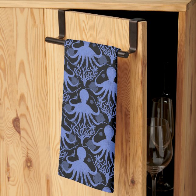 Octopus (dark background) kitchen towel (Thirds Fold)