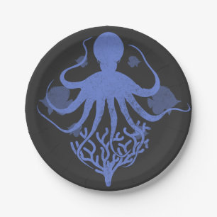 Octopus (dark background) paper plates