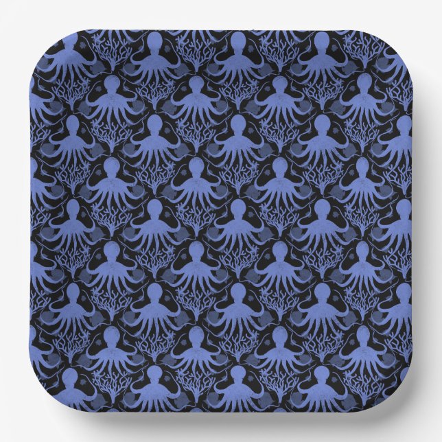 Octopus (dark background) paper plates (Front)