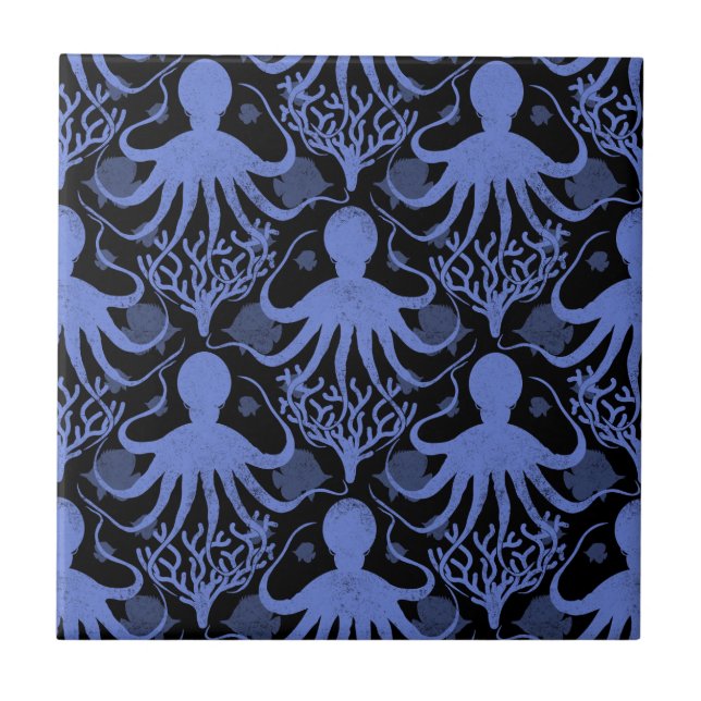 Octopus (dark background) Repeat Pattern Ceramic Tile (Front)