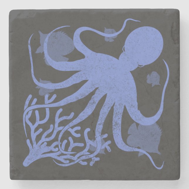 Octopus (dark background) stone coaster (Front)