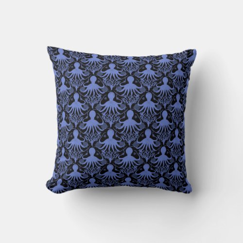 Octopus dark background throw pillow