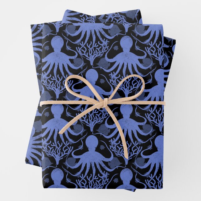 Octopus (dark background) wrapping paper sheets (In situ)
