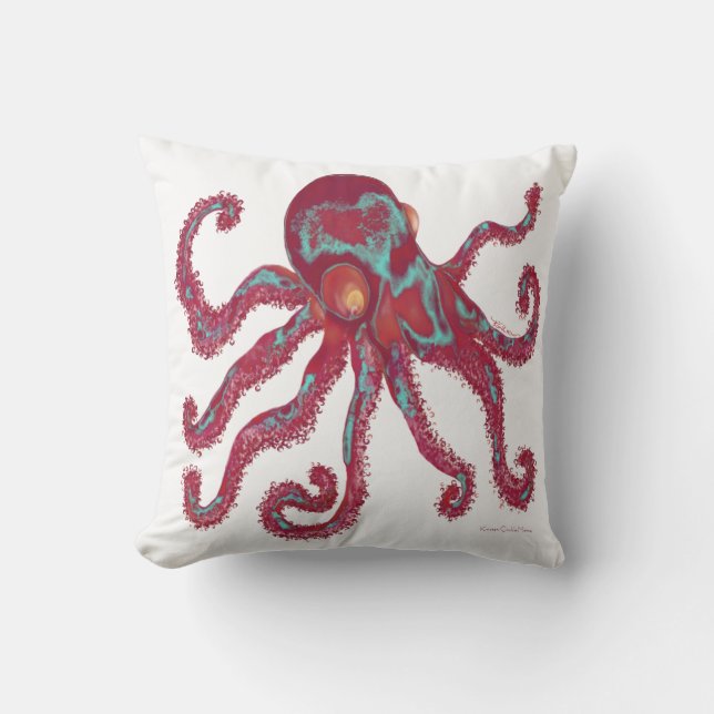 Octopus -  Deep Maroon Outdoor Pillow (Front)