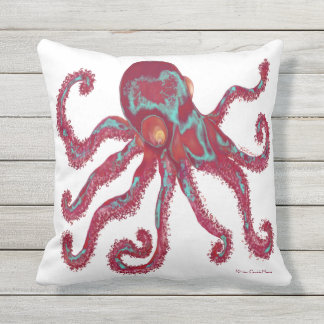 Octopus - Deep Maroon Outdoor Pillow