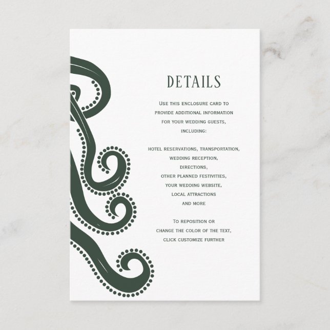 Octopus Deep Sea Modern Wedding Details Enclosure Card (Front)