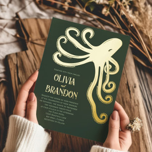 Octopus Deep Sea Stylized Modern Wedding Foil Invitation