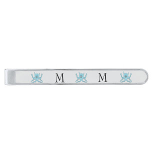 Octopus Design Monogrammed Silver Finish Tie Bar