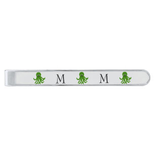 Octopus Design Monogrammed Silver Finish Tie Bar