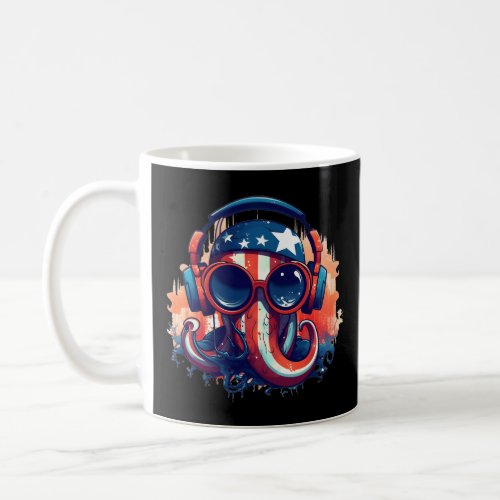 Octopus Dj American Usa Flag Sunglasses And Headph Coffee Mug