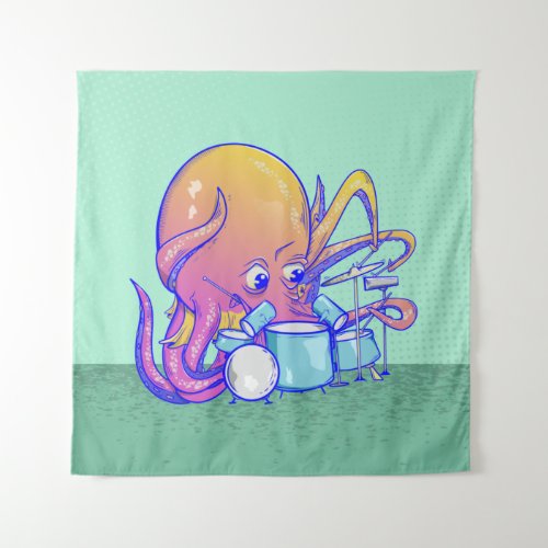 Octopus drumming tapestry
