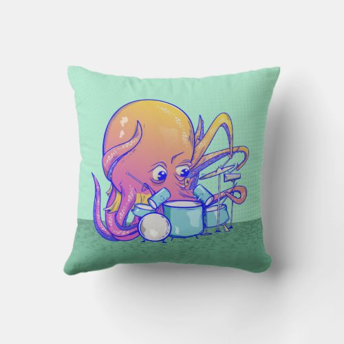 Octopus drumming throw pillow